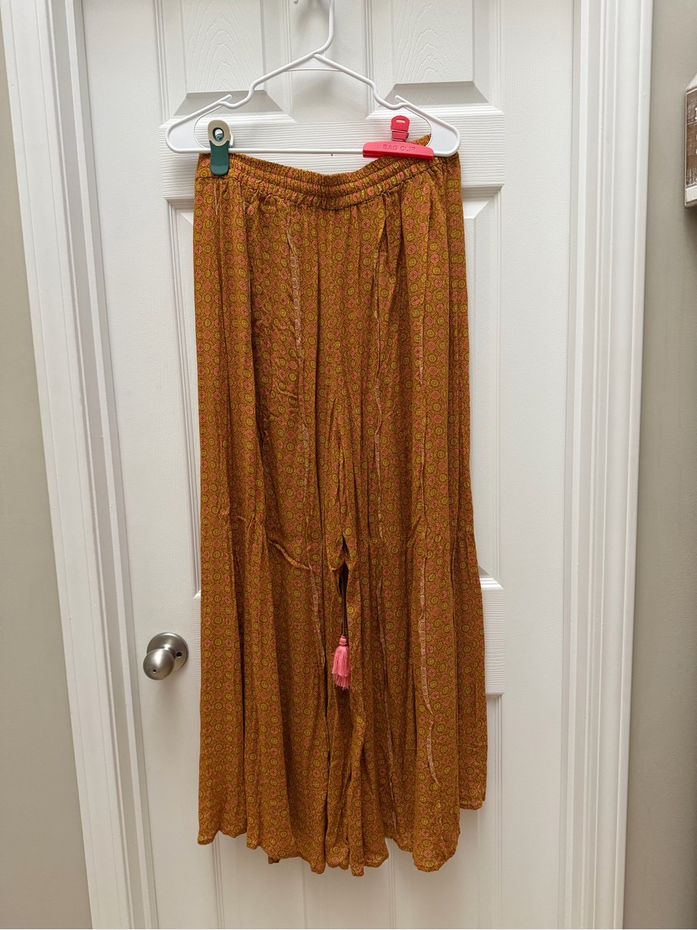 Intimately Free People Boho Wide Leg Pants Brown Pink Tassel Size Small - Picture 4 of 5